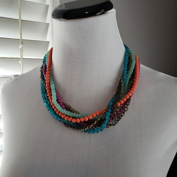 LOFT Multi Color Twisted Bead & Antique Gold Tone - Picture 2 of 6